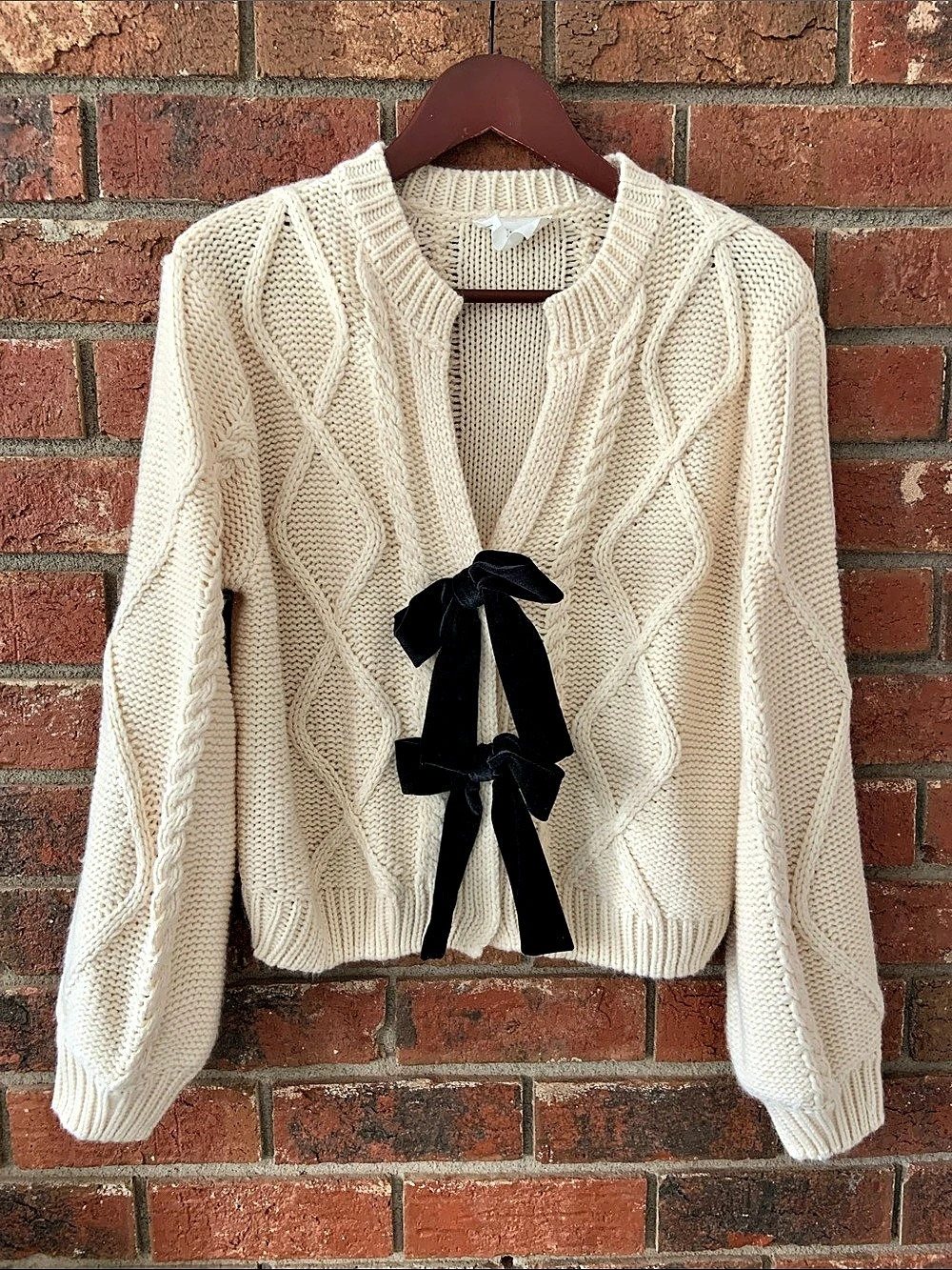 Hyacinth House Cream & Black Velvet Bows Bess Cardigan Bess Cardigan